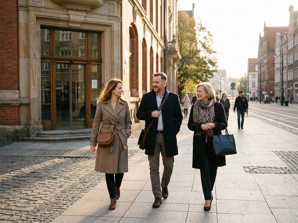 Accounting office colleagues leave work together on time